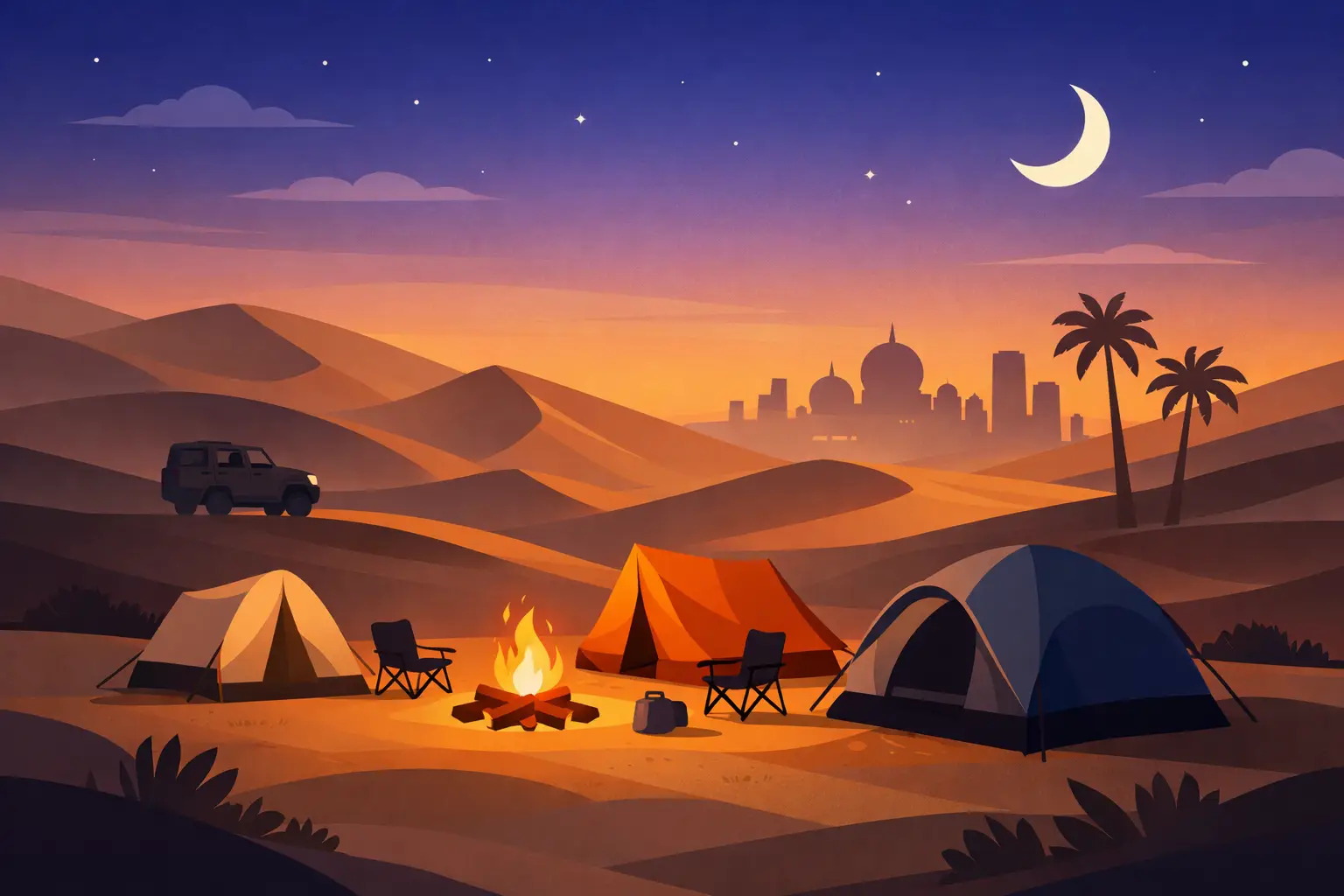 Desert Camping in Abu Dhabi After Sunset